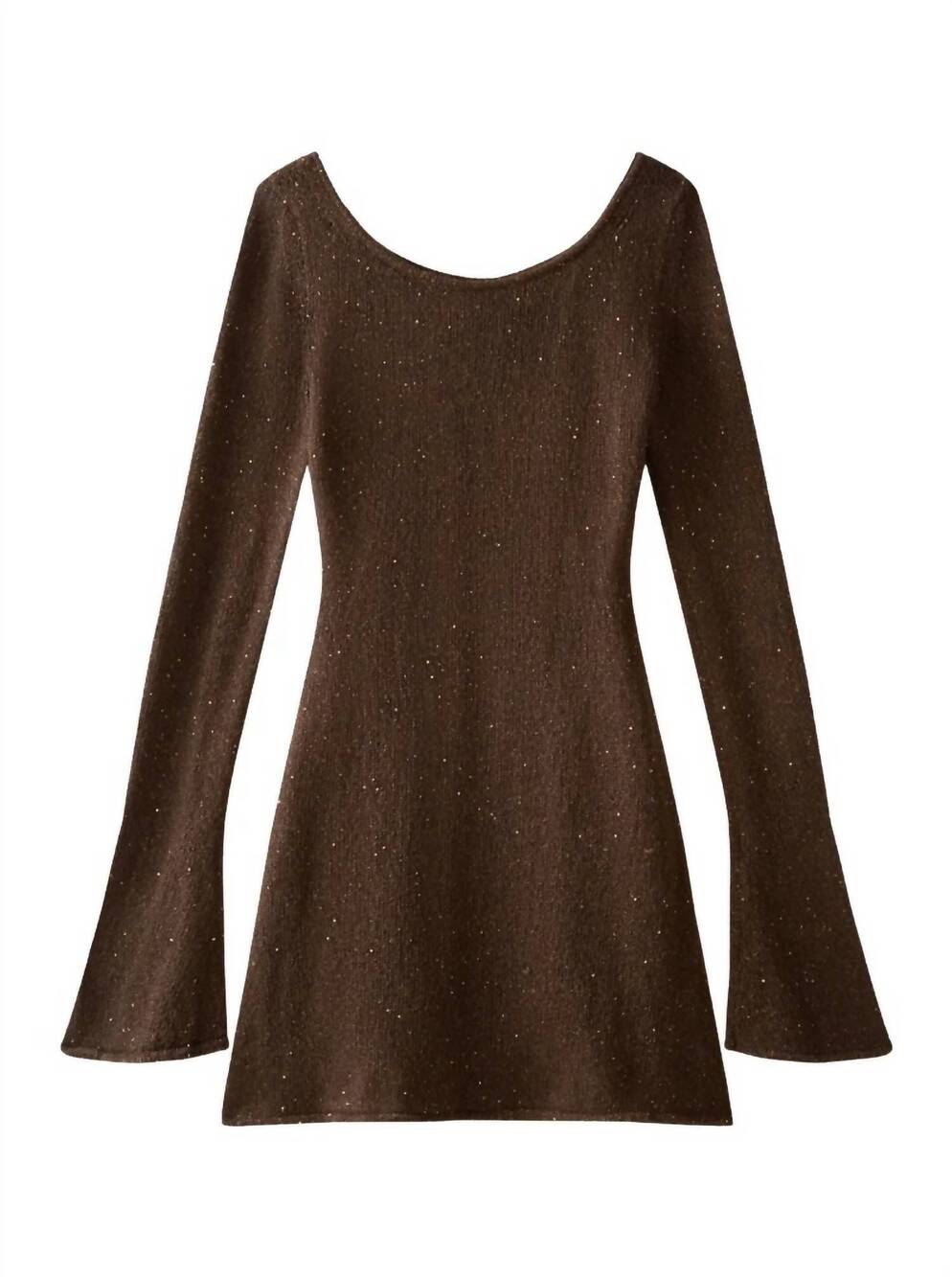 NEW ASTA RESORT women's maya long sleeve mini dress in dark chocolate sequin